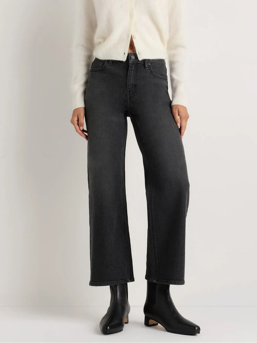New! Quince Luna stretch relaxed straight jean charcoal black size 26